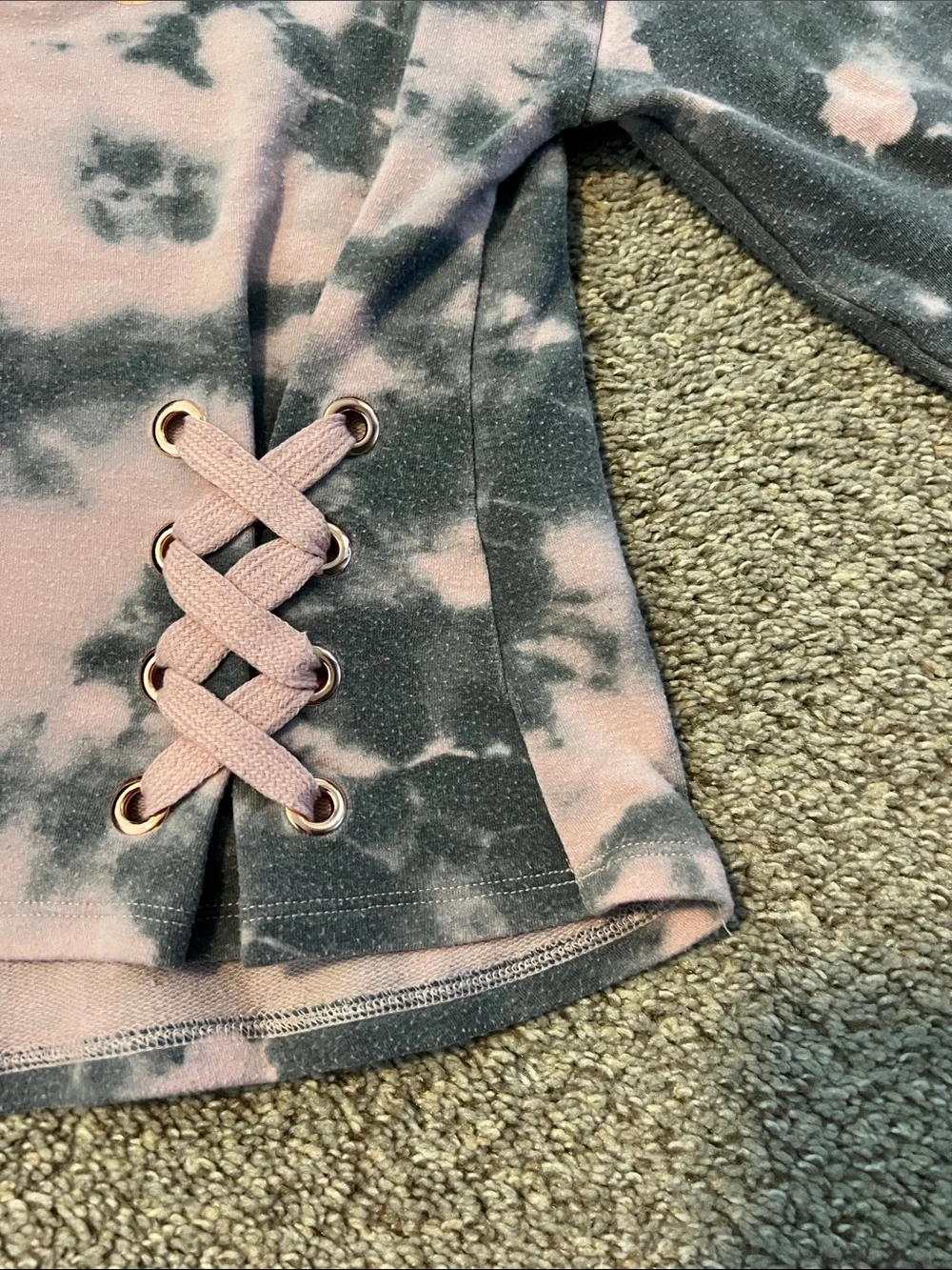 Justice Pink & Gray Tie-Dye Lace-Up Sweatshirt with Gold Logo